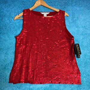 John Paul Richard Uniform Womens Red Sleeveless Round Neck Top Sz L Deadstock